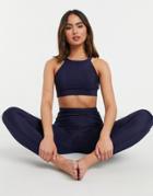 Onzie High Support Ribbed Yoga Crop Top In Navy Blue