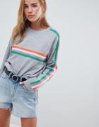 Asos Design Oversized Sweat With Bright Taping Detail - Gray