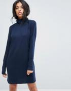 Noisy May Roll Neck Batwing Knitted Dress - Navy