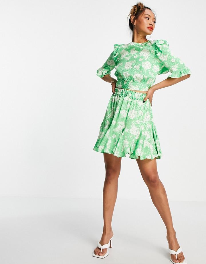 River Island Floral Flounce Mini Skirt In Green - Part Of A Set