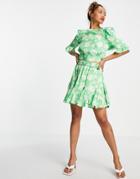 River Island Floral Flounce Mini Skirt In Green - Part Of A Set