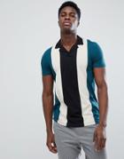 Asos Polo Shirt With Retro Vertical Panels And Revere Collar - Green
