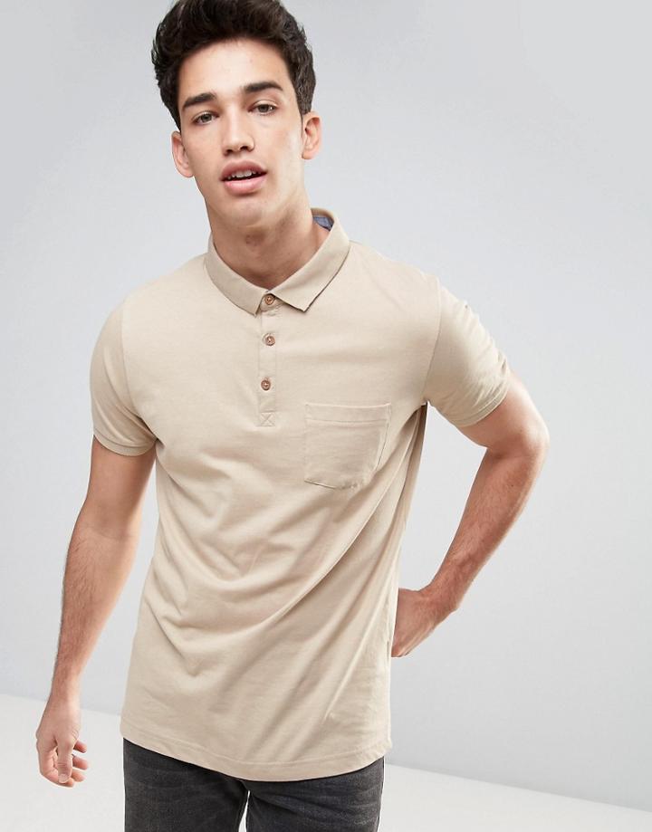 Brave Soul Plain Jersey Contract Placket Polo - Cream