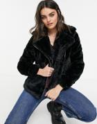 Ax Paris Faux-fur Aviator Coat In Black