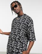 Asos Design Oversized T-shirt Set In Black With All Over Roman Numeral Print