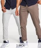 Asos Design 2-pack Slim Chinos In Brown And Light Gray - Save-multi