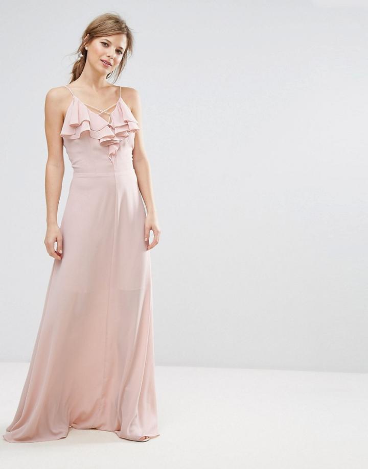 New Look Ruffle Front Maxi Dress - Beige