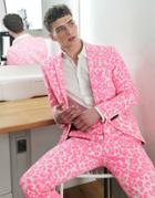 Twisted Tailor Garcia Skinny Fit Suit Jacket In Light Pink With Leopard Flocking