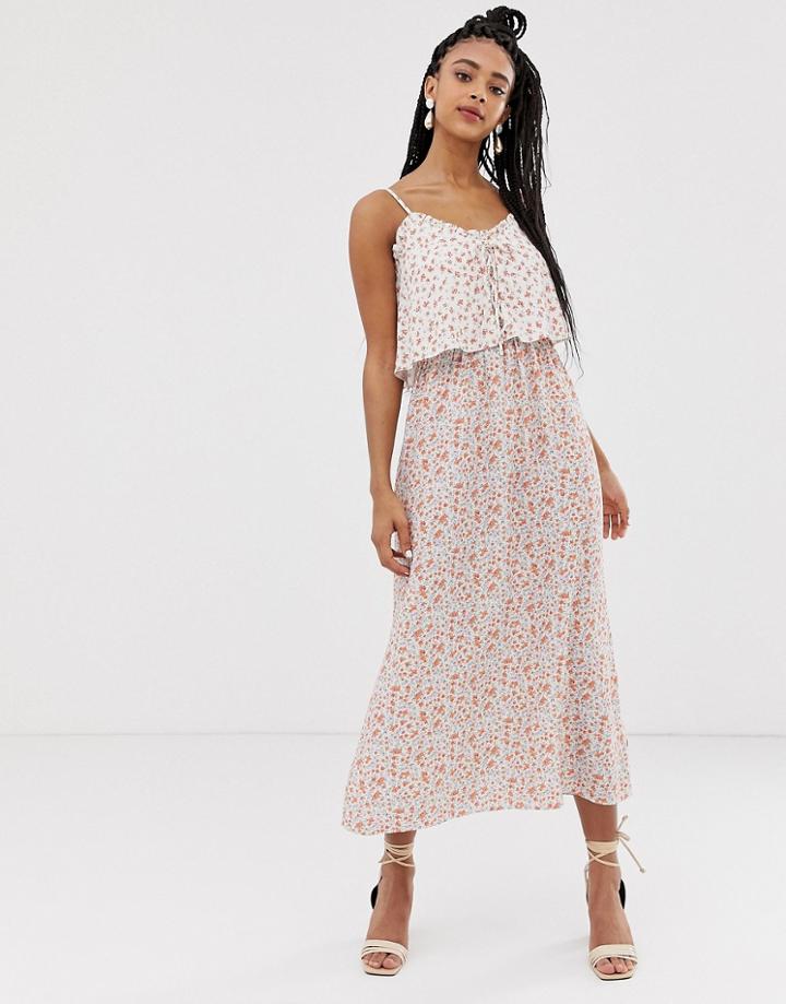 New Look Tie Front Strappy Midi Dress In Floral - Multi