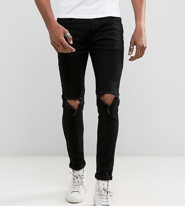 Liquor N Poker Skinny Rip Knee Jeans In Clean Black - Black