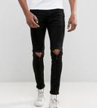 Liquor N Poker Skinny Rip Knee Jeans In Clean Black - Black