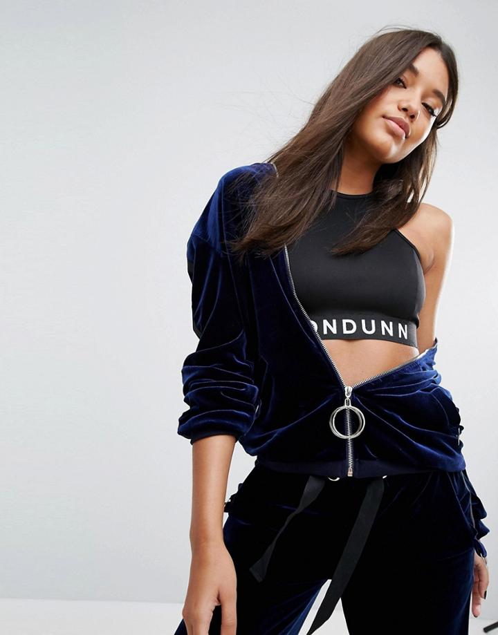 Missguided Londunn Velour Bomber Jacket With Double Ring Pull - Navy