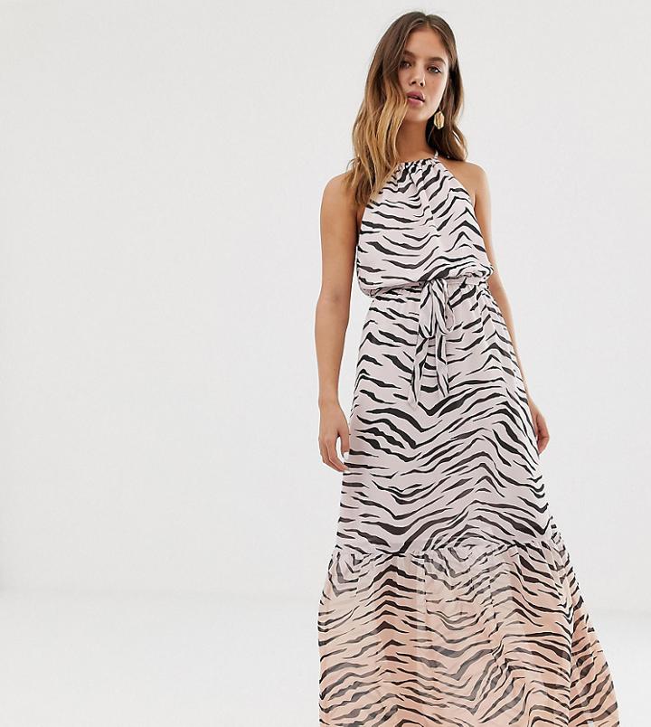 New Look Tie Waist Animal Dress In Pink Pattern