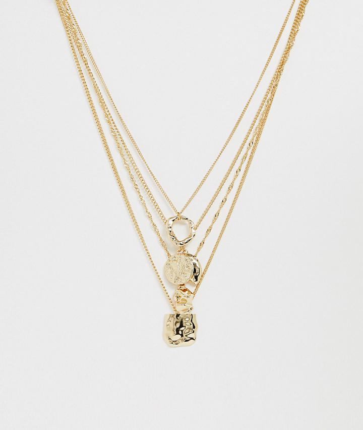 Asos Design Molten Metal Style Layered Pendant Neckchain In Gold Tone - Gold