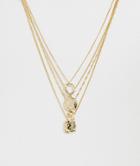 Asos Design Molten Metal Style Layered Pendant Neckchain In Gold Tone - Gold