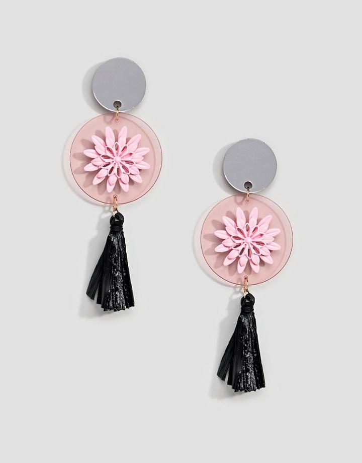 Asos Design Resin Pop Raffia Tassel Drop Earrings - Multi