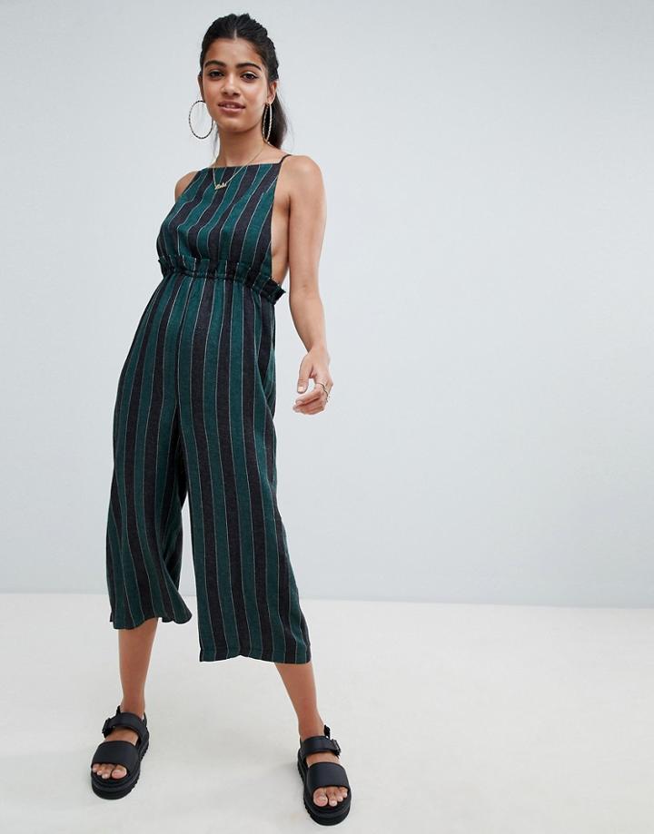 Asos Design Washed Cami Jumpsuit With Square Neck In Stripe - Multi