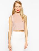 Asos Textured High Neck Top - Pink
