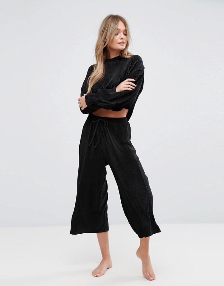 New Look Rib Velvet Lounge Culottes - Black