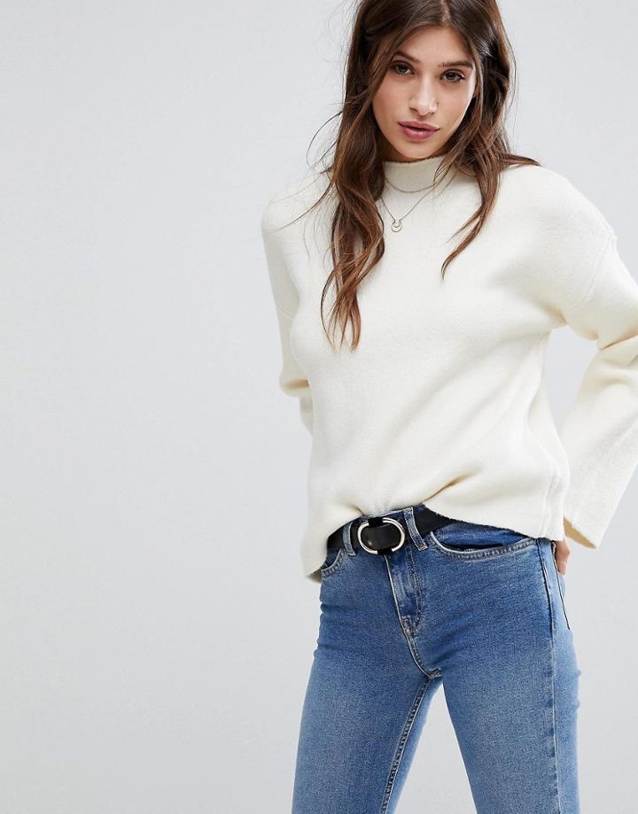 Vero Moda High Neck Flared Sleeve Sweater - Cream