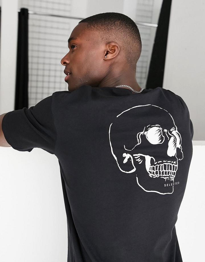 Selected Homme Cotton Oversized T-shirt With Skull Back Print In Black - Black
