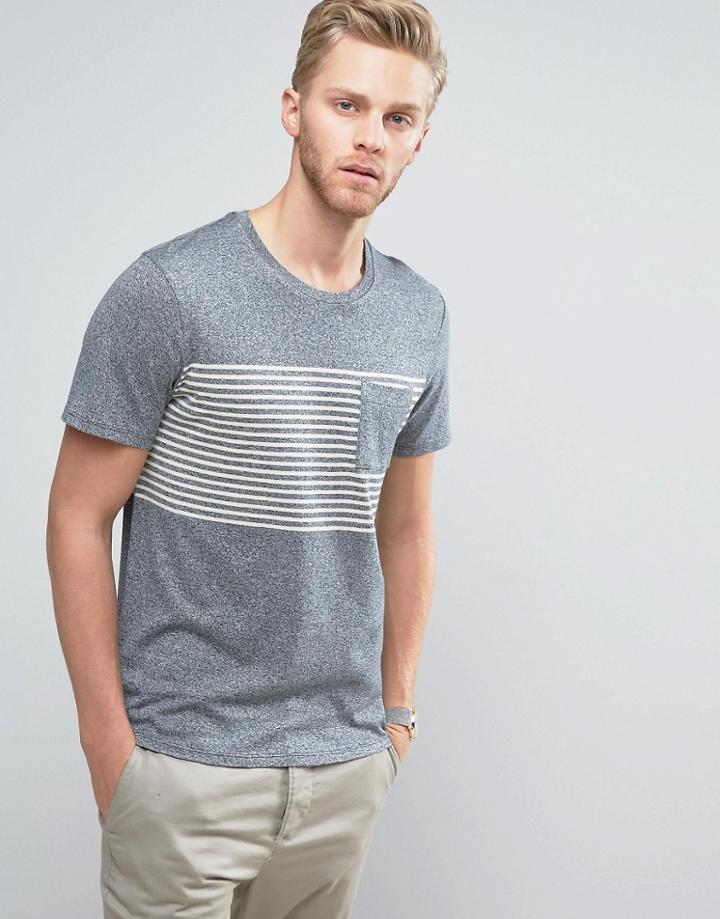 Selected Homme T-shirt With Stripe - Navy