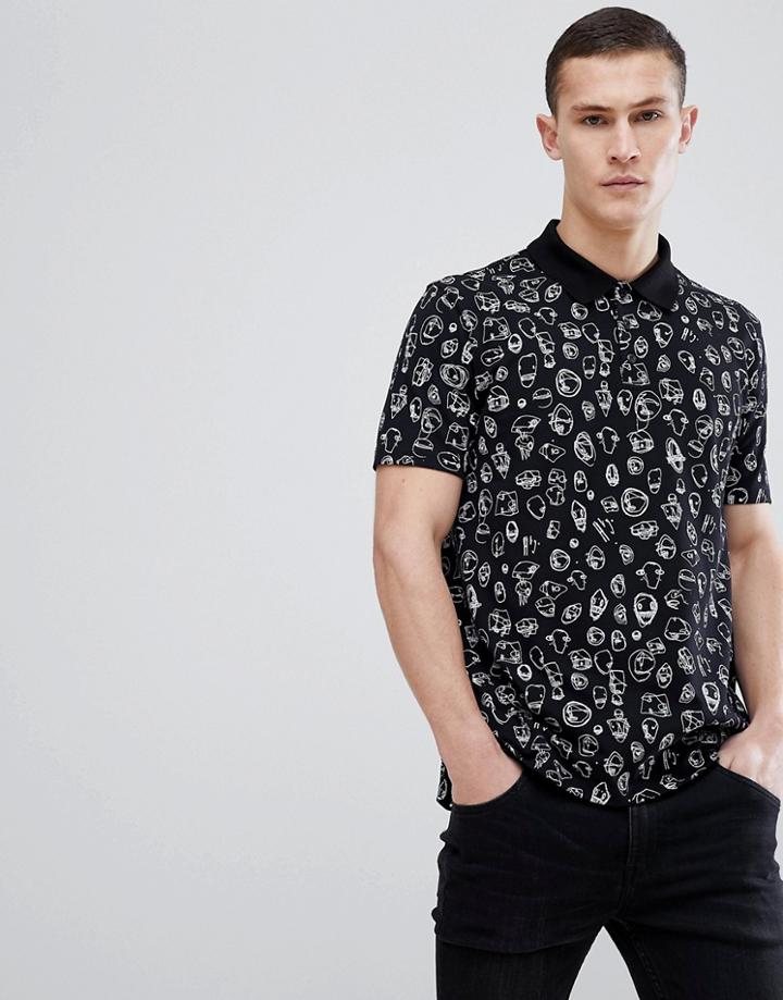 Hugo Slim Fit Voodoo Logo Polo In Black - Black