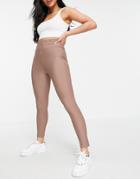 Asos Design Hourglass Deep Waistband Leggings In Matte Sheen In Taupe-neutral