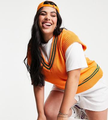 Native Youth Plus Oversized Sweater Vest In Varsity Knit-orange