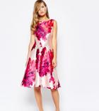 True Violet Full Sateen Skater Dress In Bold Floral Print - Multi