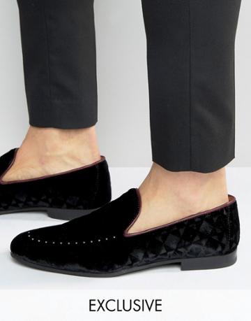 Walk London Mayfair Velvet Studded Loafers - Black