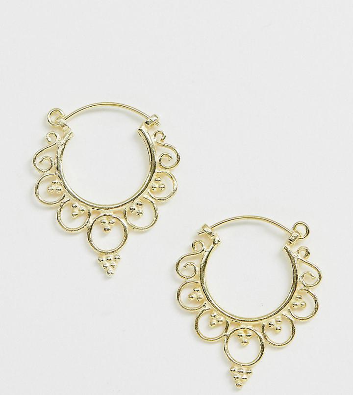 Kingsley Ryan Sterling Silver Gold Plated Mini Ornate Hoop Earrings - Gold