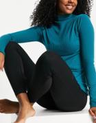 Nike Yoga Dri-fit Luxe Ribbed Mock Neck Long Sleeve Top In Teal-green