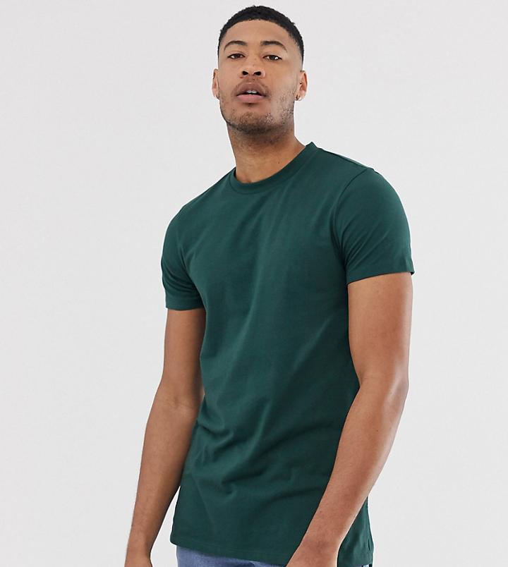 Asos Design Tall Longline T-shirt With Side Splits In Green - Green