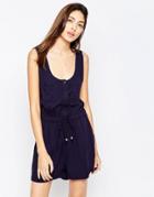 Brave Soul Military Romper With Front Pocket - Navy