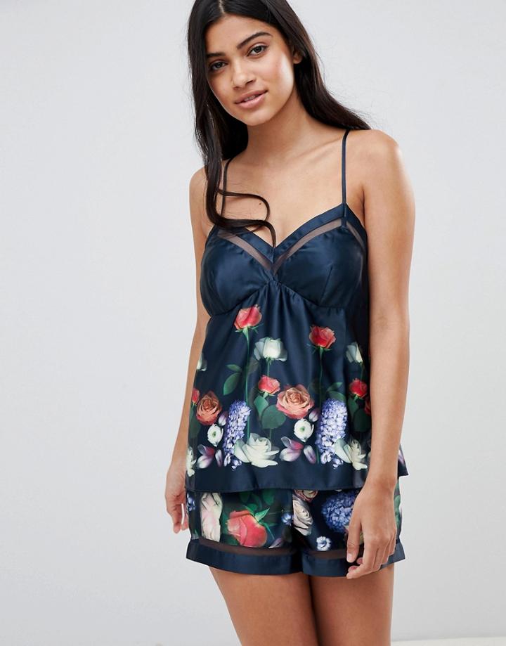 B By Ted Baker Kensington Floral Satin Cami Top - Navy