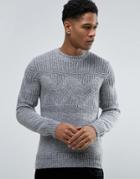 Celio Knitted Sweater With Chunky Pattern Detail - Gray