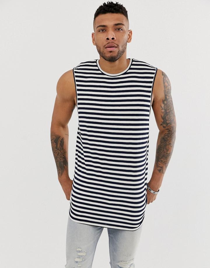 Boohooman Tank In Cream And Navy Stripe - Cream