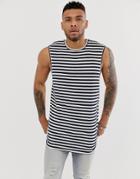 Boohooman Tank In Cream And Navy Stripe - Cream