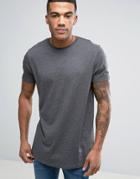 Asos Longline T-shirt In Charcoal Marl - Gray