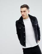 River Island Fleece Lined Denim Jacket In Black Wash - Black