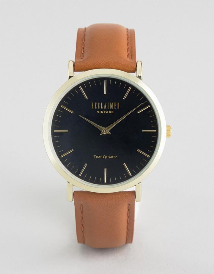 Reclaimed Vintage Croc Leather Watch In Brown - Brown