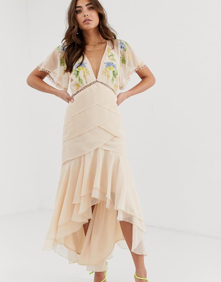 Asos Design Occasion Midi Dress With Circle Trims And Embroidery-orange