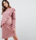 Asos Maternity Sweat Dress With Ruffle Front - Pink