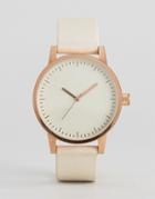 Swco Kent Leather Watch In White/rose Gold 38mm - White