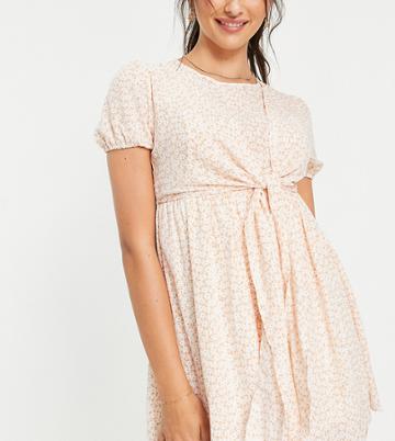 In The Style Maternity X Dani Dyer Bow Detail Mini Dress In Pink Multi Print