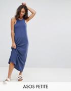 Asos Petite City Maxi Column Dress With Extreme Racer Front - Navy