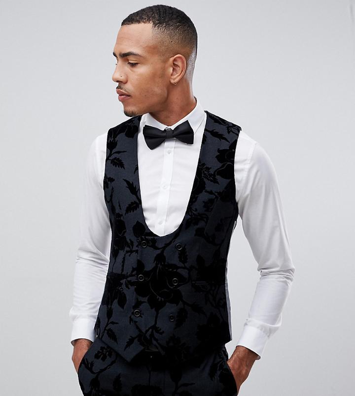 Twisted Tailor Tall Super Skinny Vest With Flocking - Gray