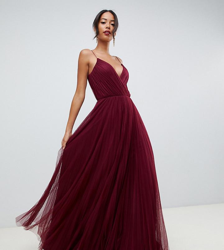 Asos Design Tall Cami Pleated Tulle Maxi Dress - Purple
