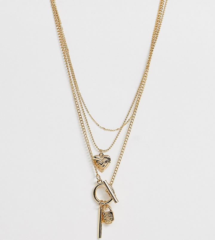 Monki Layer Necklace With Multi Pendants In Gold - Gold